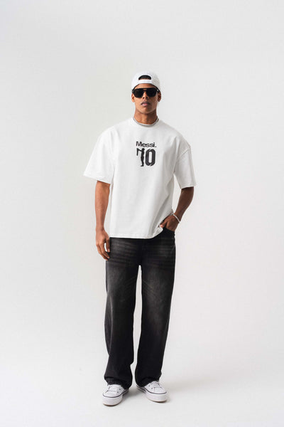 Messi 10 Beyaz Oversize Baskılı T-Shirt