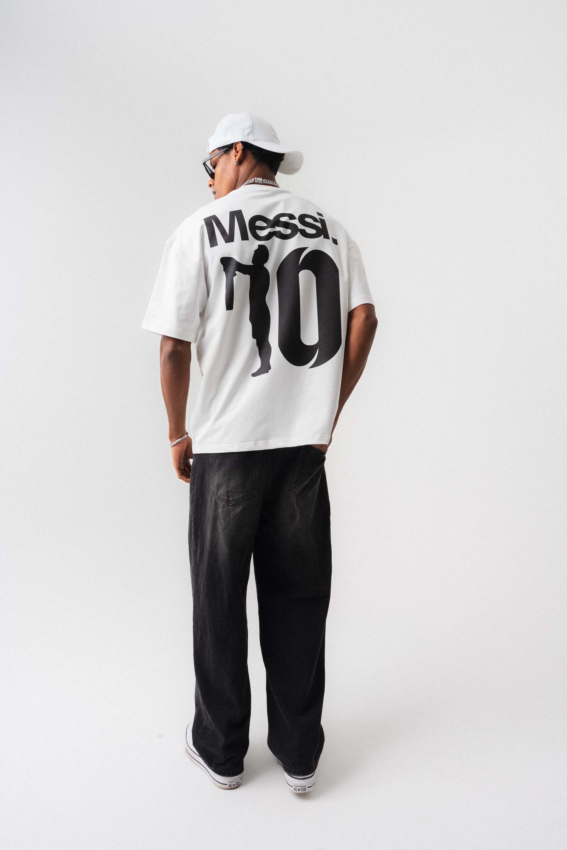 Messi 10 Beyaz Oversize Baskılı T-Shirt