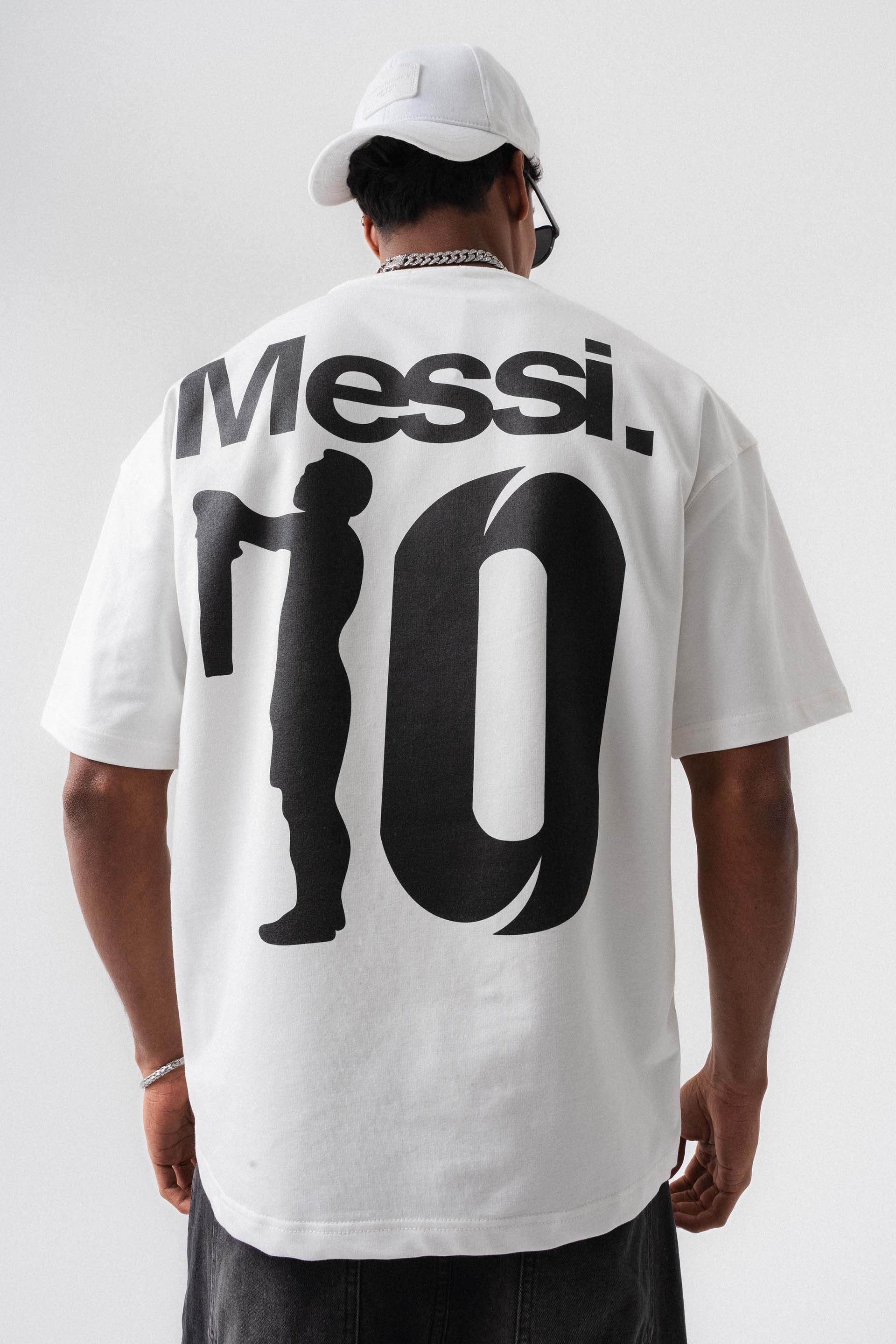 Messi 10 Beyaz Oversize Baskılı T-Shirt
