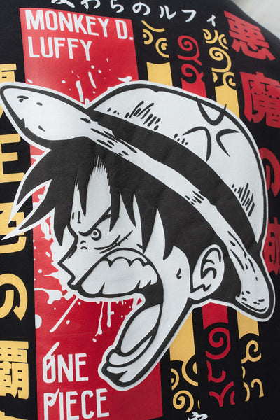 Monkey D Luffy Nakışlı Siyah Oversize Baskılı T-Shirt