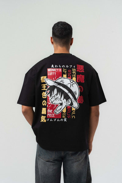 Monkey D Luffy Nakışlı Siyah Oversize Baskılı T-Shirt