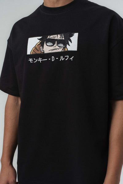 Monkey D Luffy Nakışlı Siyah Oversize Baskılı T-Shirt