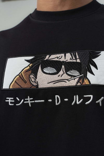 Monkey D Luffy Nakışlı Siyah Oversize Baskılı T-Shirt