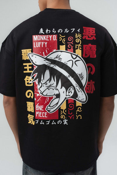 Monkey D Luffy Nakışlı Siyah Oversize Baskılı T-Shirt