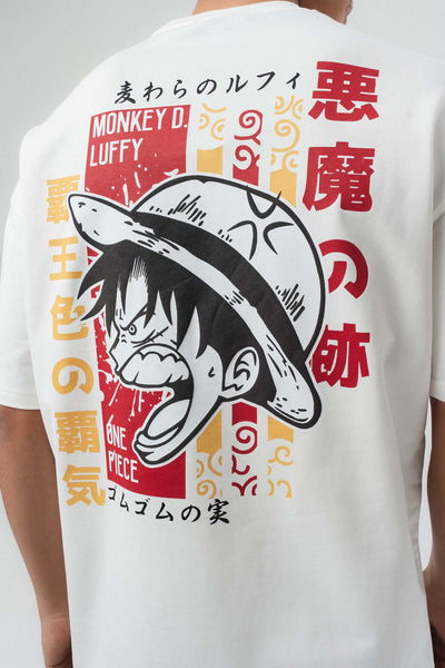 Monkey D Luffy Nakışlı Beyaz Oversize Baskılı T-Shirt