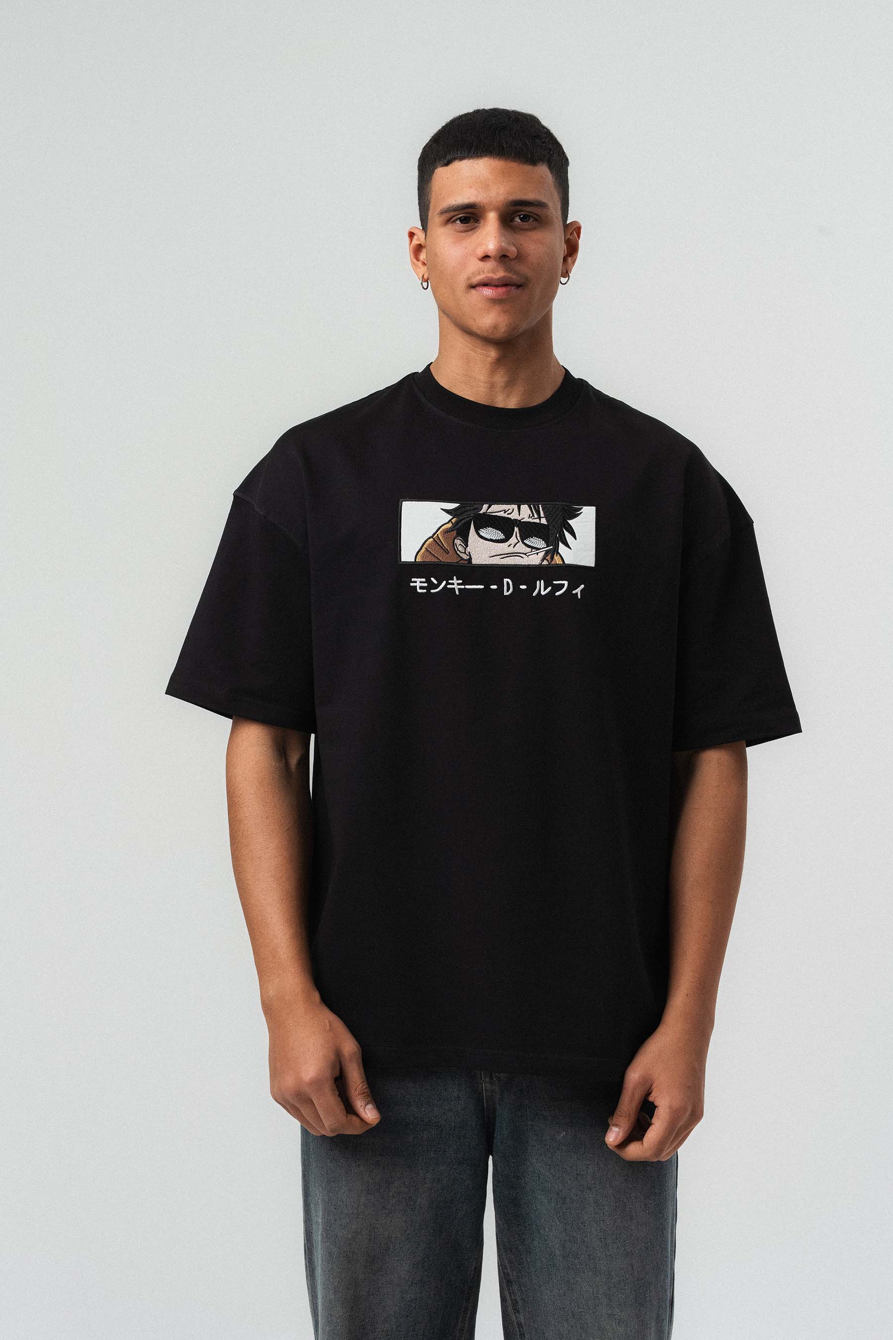 Monkey D Luffy Nakışlı Siyah Oversize Baskılı T-Shirt