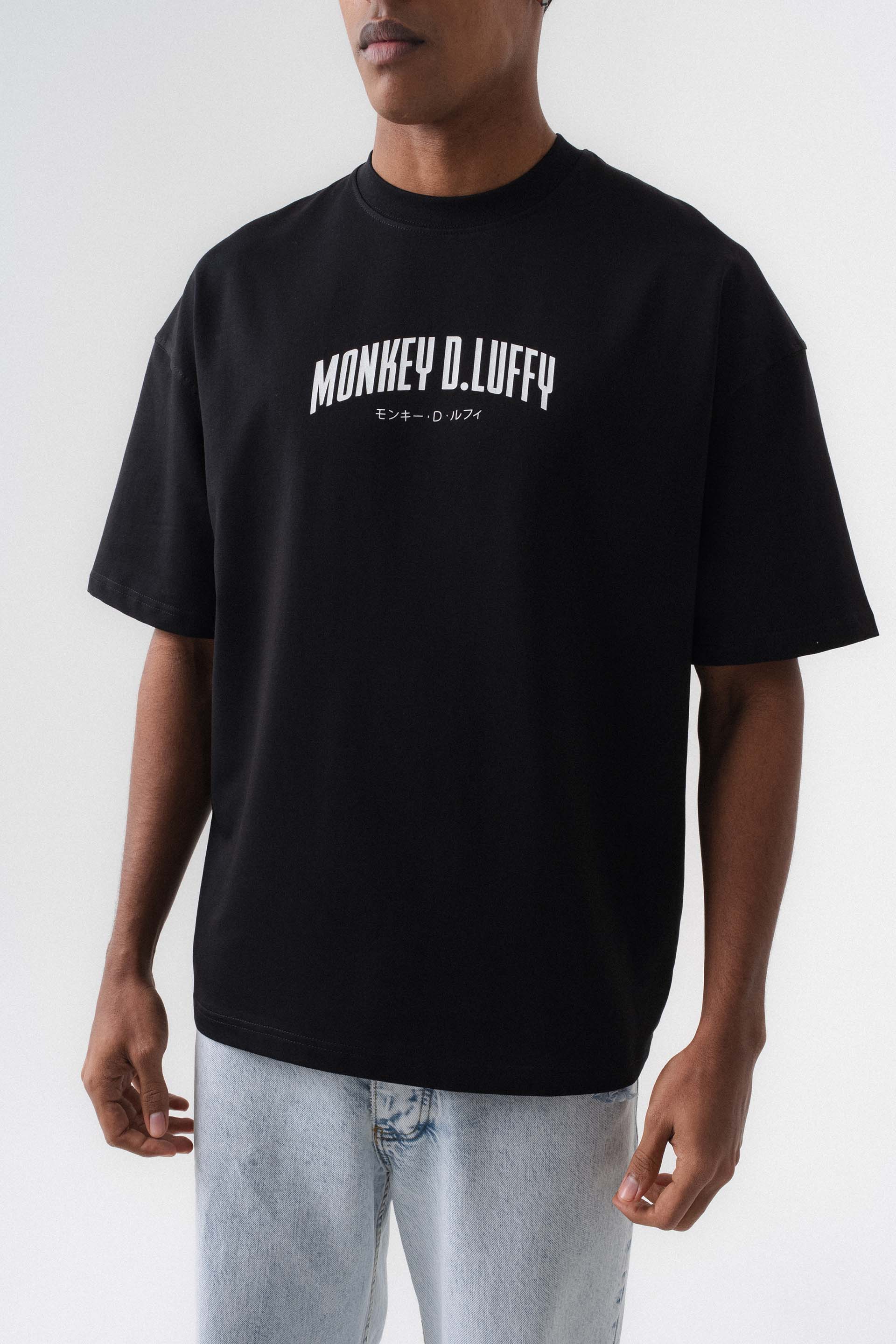 Monkey D-Luffy Baskılı Siyah Oversize Baskılı T-Shirt
