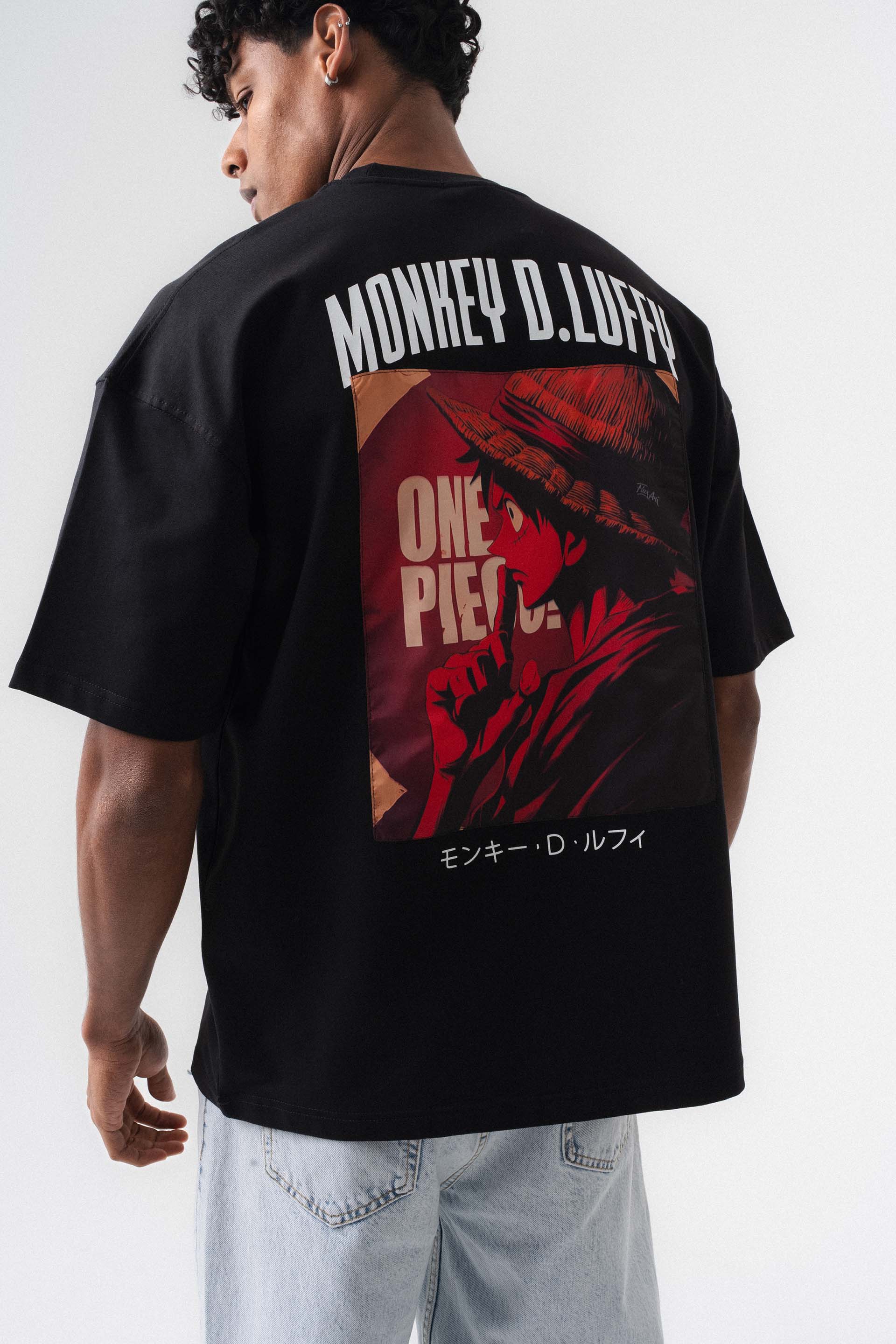 Monkey D-Luffy Baskılı Siyah Oversize Baskılı T-Shirt