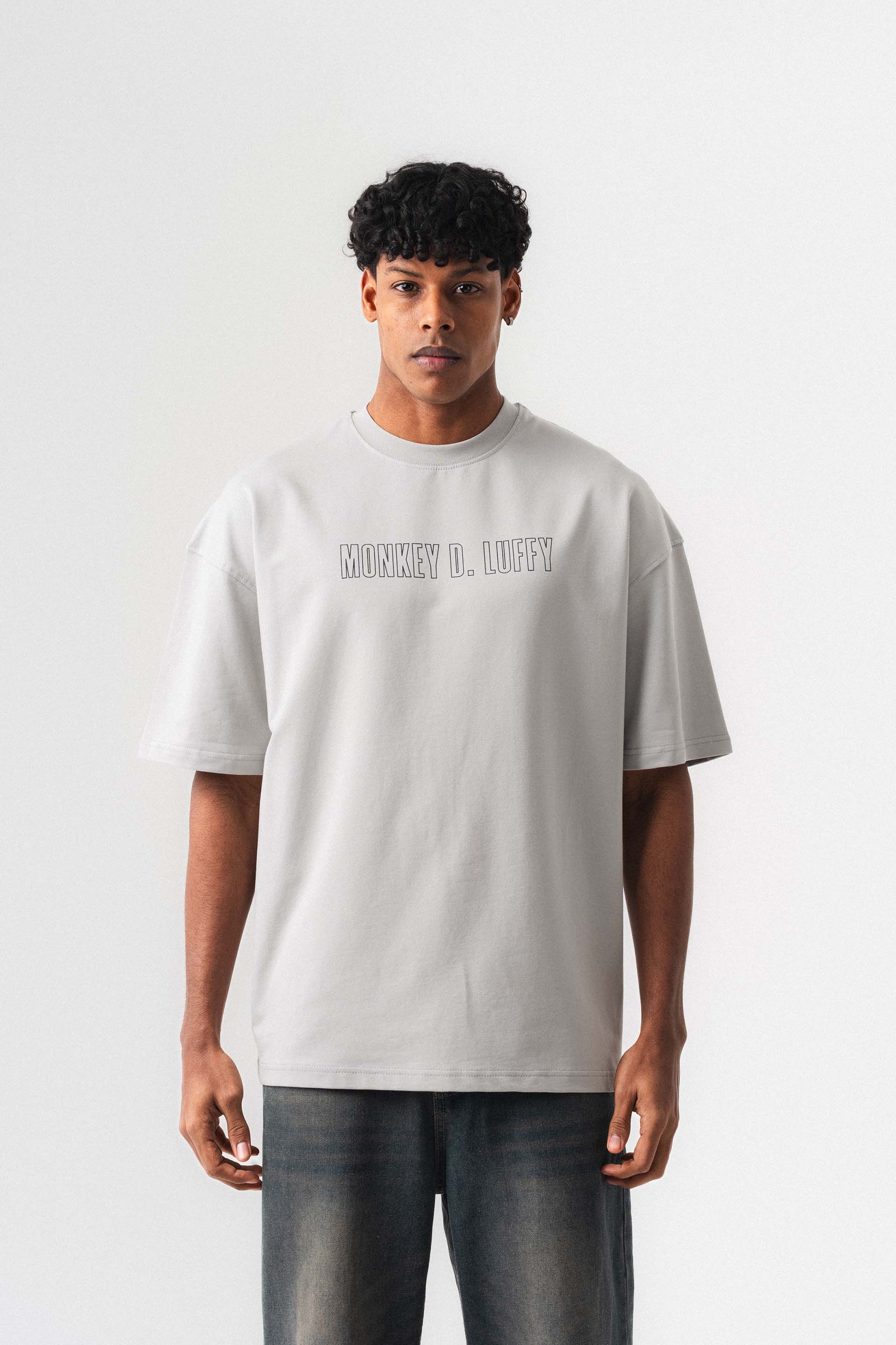 Monkey D-Luffy Gri Oversize Baskılı T-Shirt