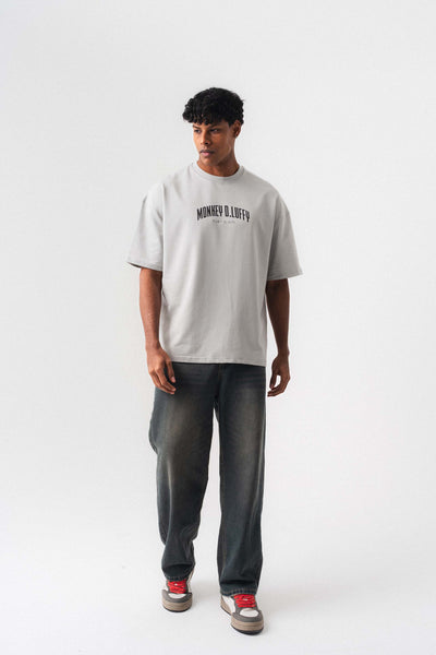 Monkey D-Luffy Gri Oversize Baskılı T-Shirt