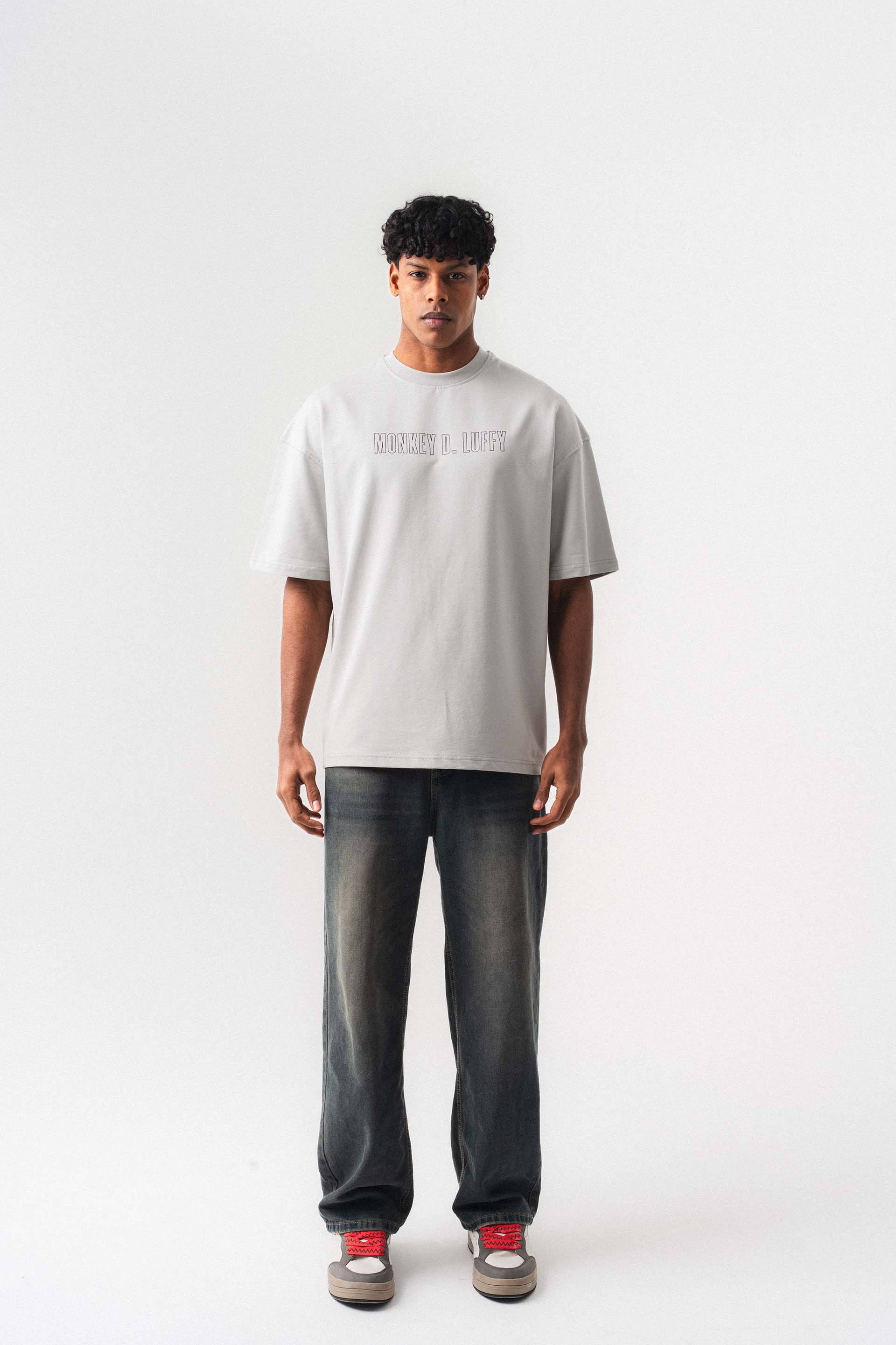 Monkey D-Luffy Gri Oversize Baskılı T-Shirt