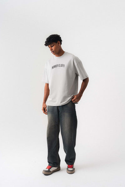 Monkey D-Luffy Gri Oversize Baskılı T-Shirt