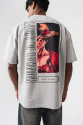 Monkey D-Luffy Gri Oversize Baskılı T-Shirt