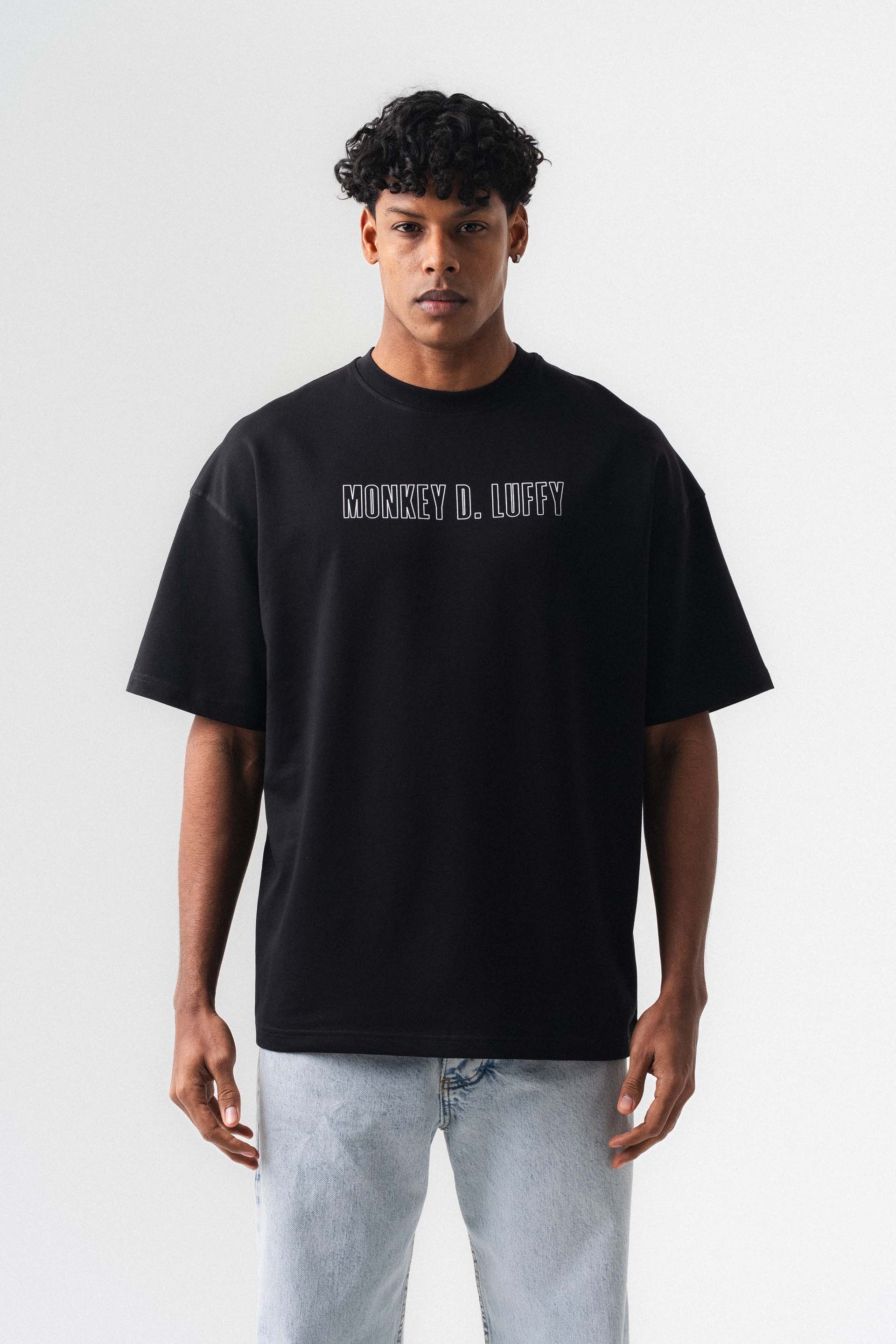 Monkey D-Luffy Baskılı Siyah Oversize Baskılı T-Shirt
