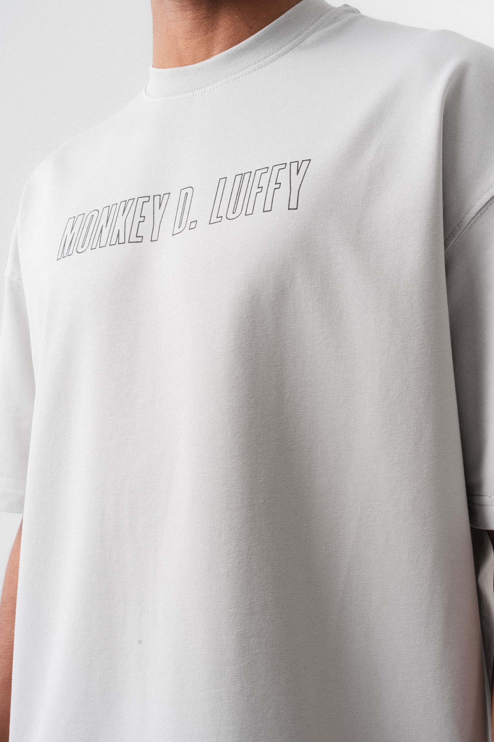 Monkey D-Luffy Gri Oversize Baskılı T-Shirt