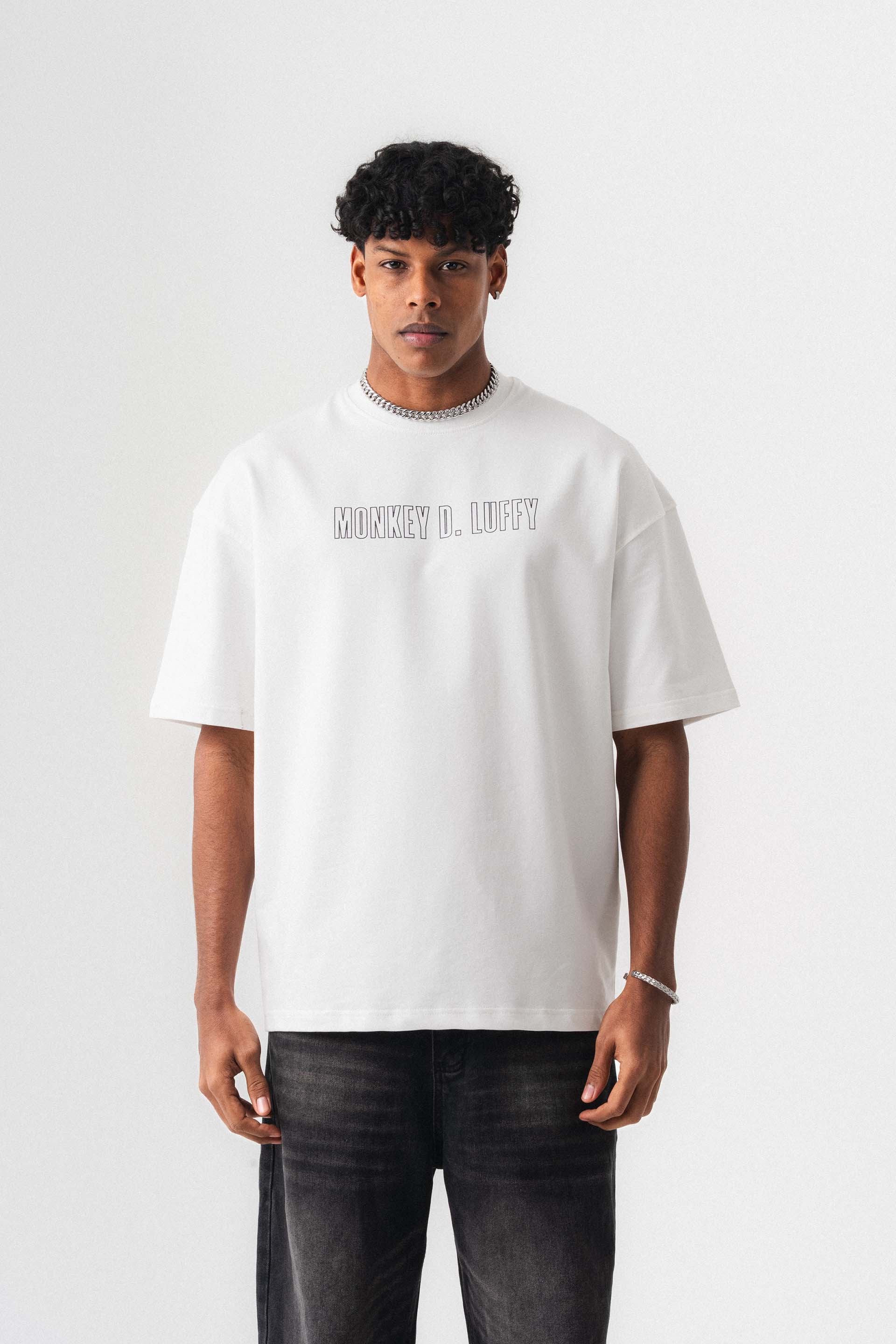 Monkey D-Luffy Baskılı Beyaz Oversize Baskılı T-Shirt
