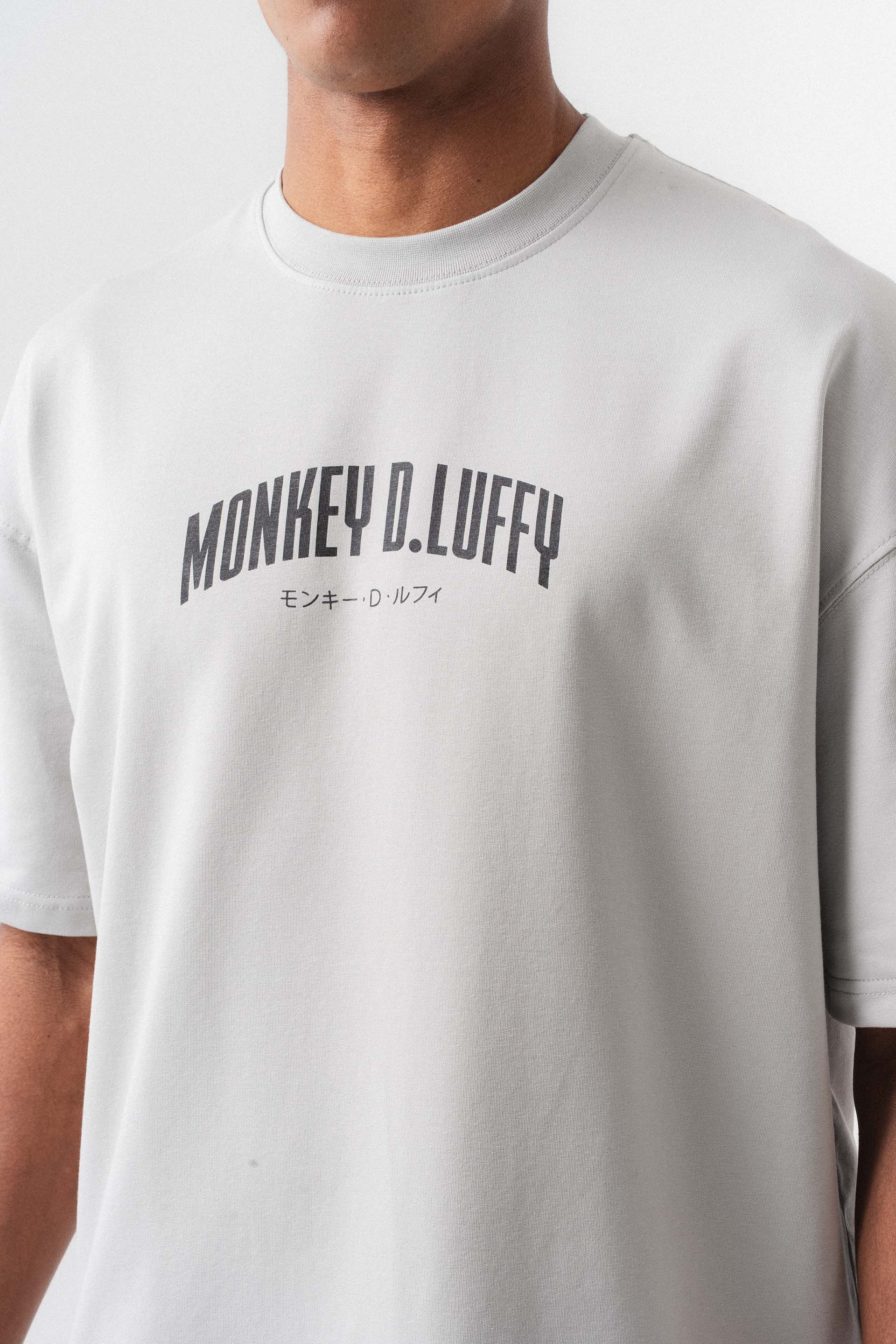 Monkey D-Luffy Gri Oversize Baskılı T-Shirt