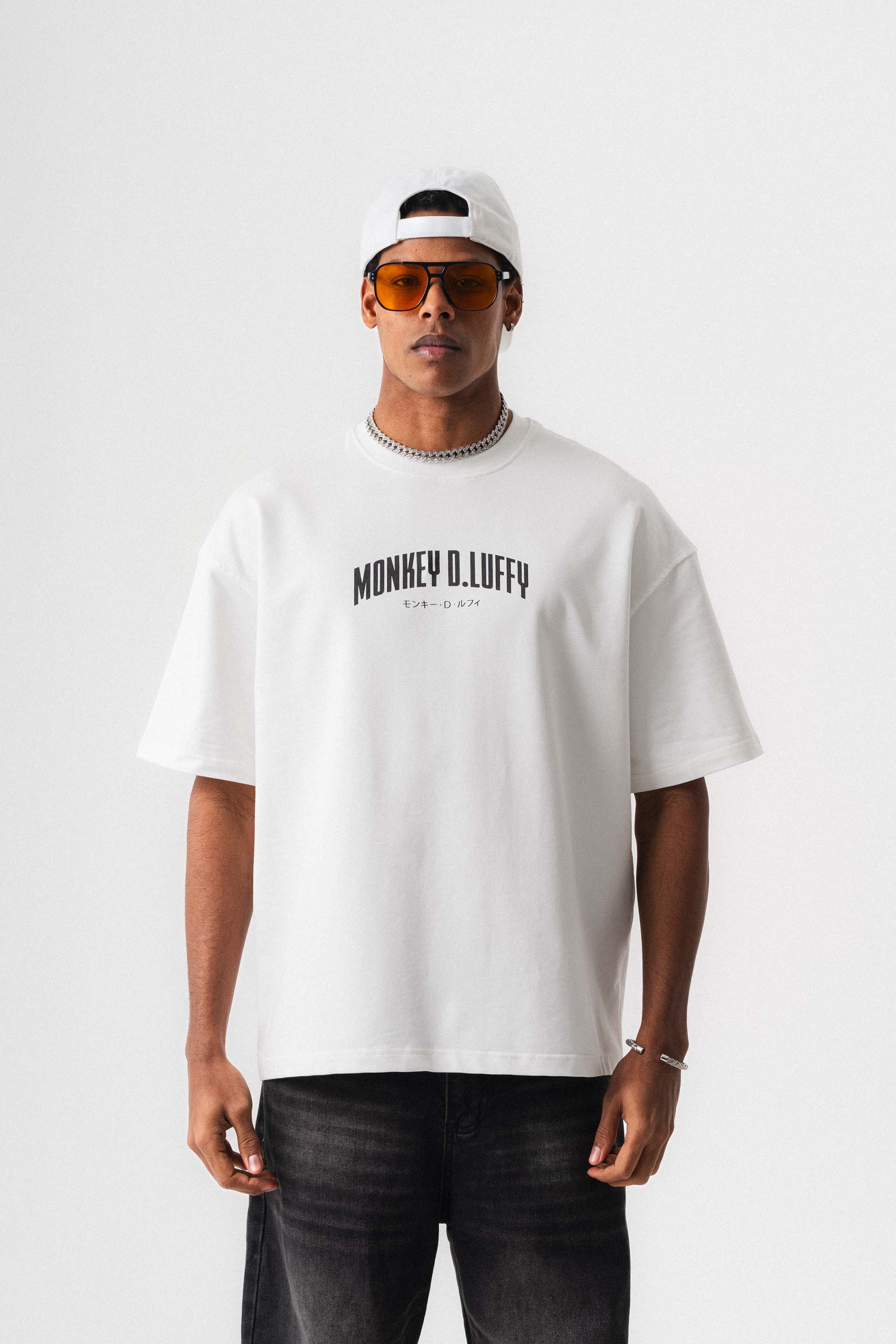 Monkey D-Luffy Baskılı Beyaz Oversize Baskılı T-Shirt