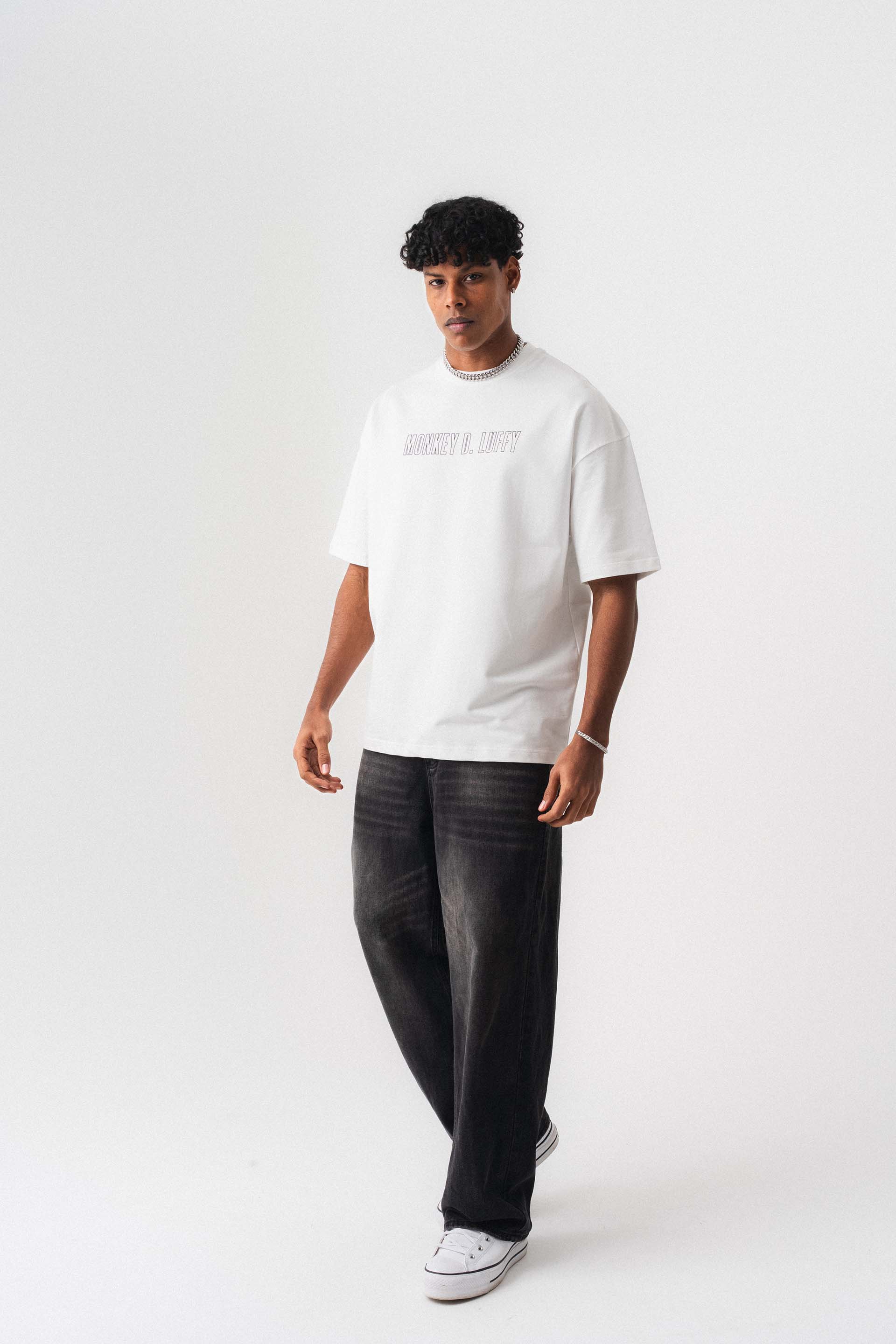 Monkey D-Luffy Baskılı Beyaz Oversize Baskılı T-Shirt