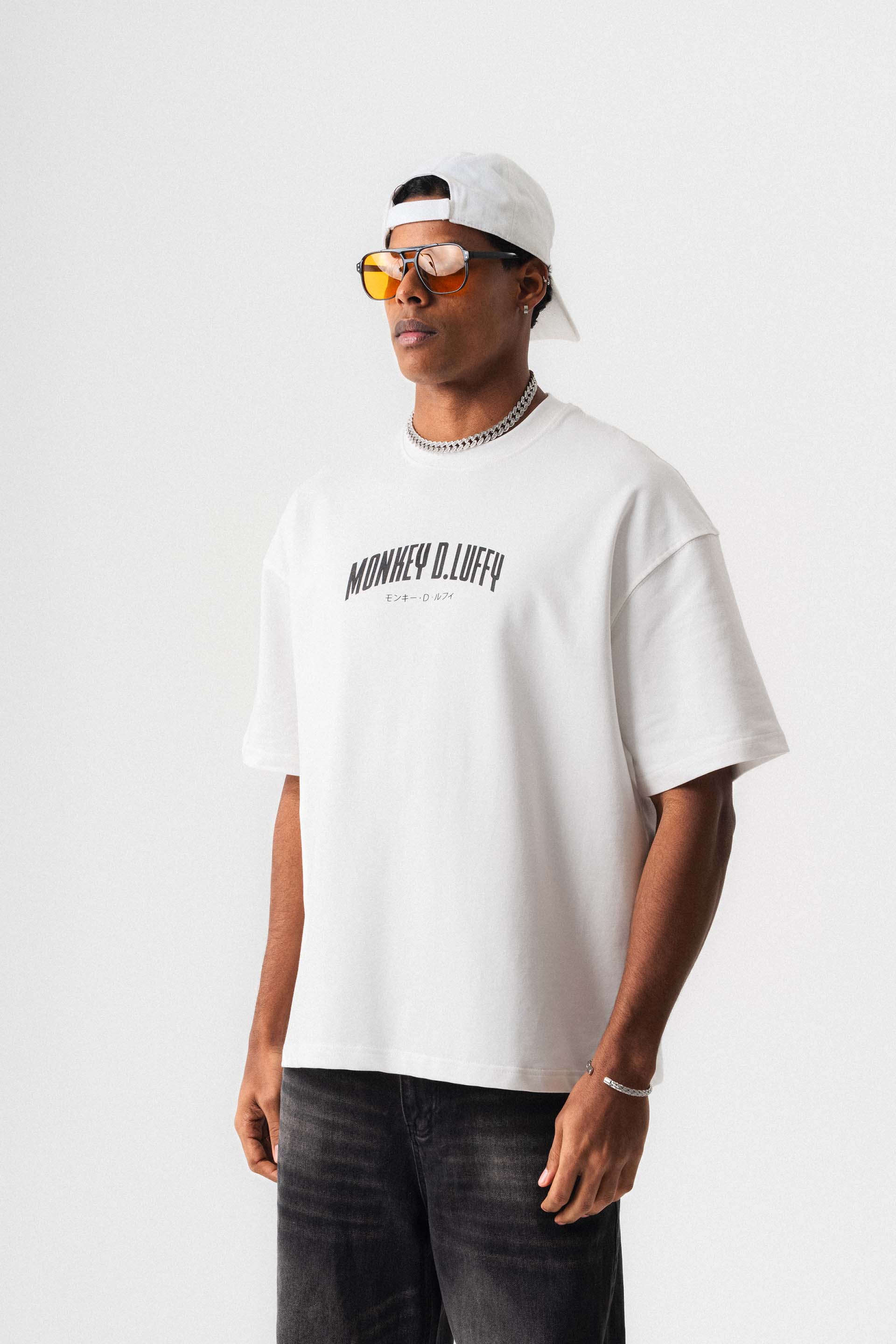 Monkey D-Luffy Baskılı Beyaz Oversize Baskılı T-Shirt