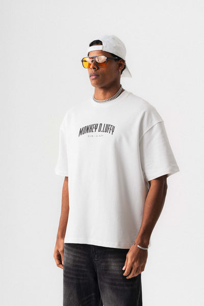 Monkey D-Luffy Baskılı Beyaz Oversize Baskılı T-Shirt