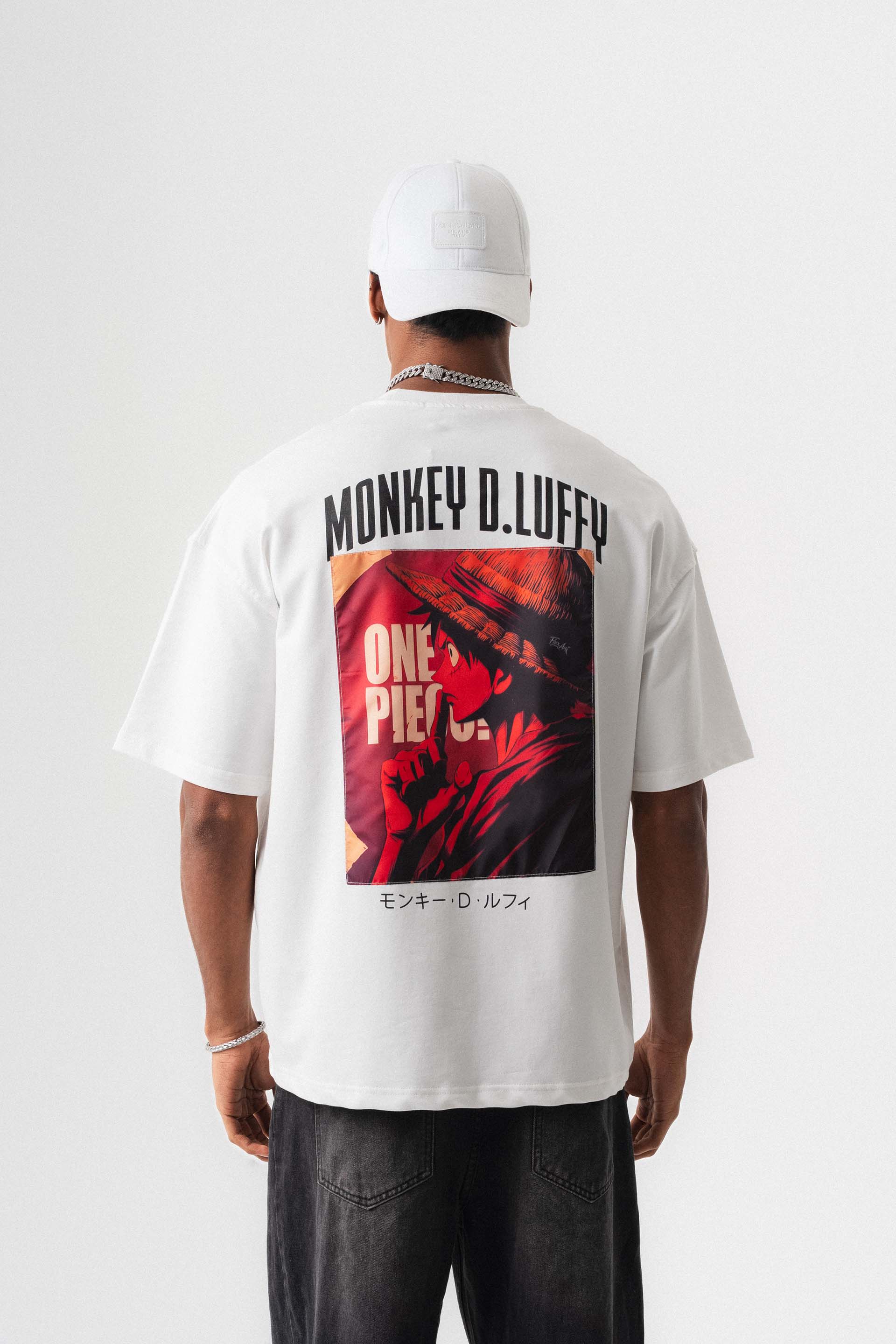 Monkey D-Luffy Baskılı Beyaz Oversize Baskılı T-Shirt
