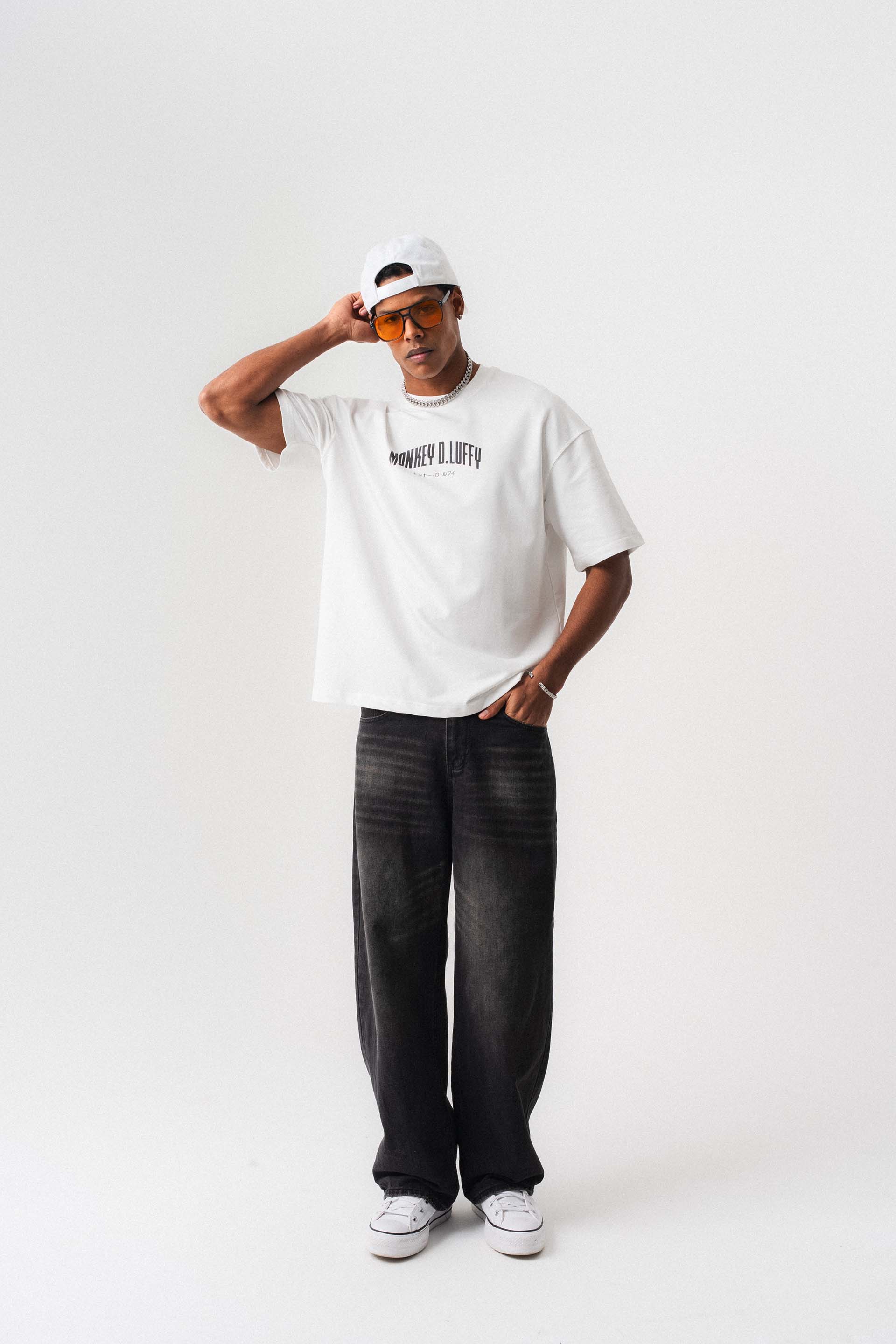 Monkey D-Luffy Baskılı Beyaz Oversize Baskılı T-Shirt