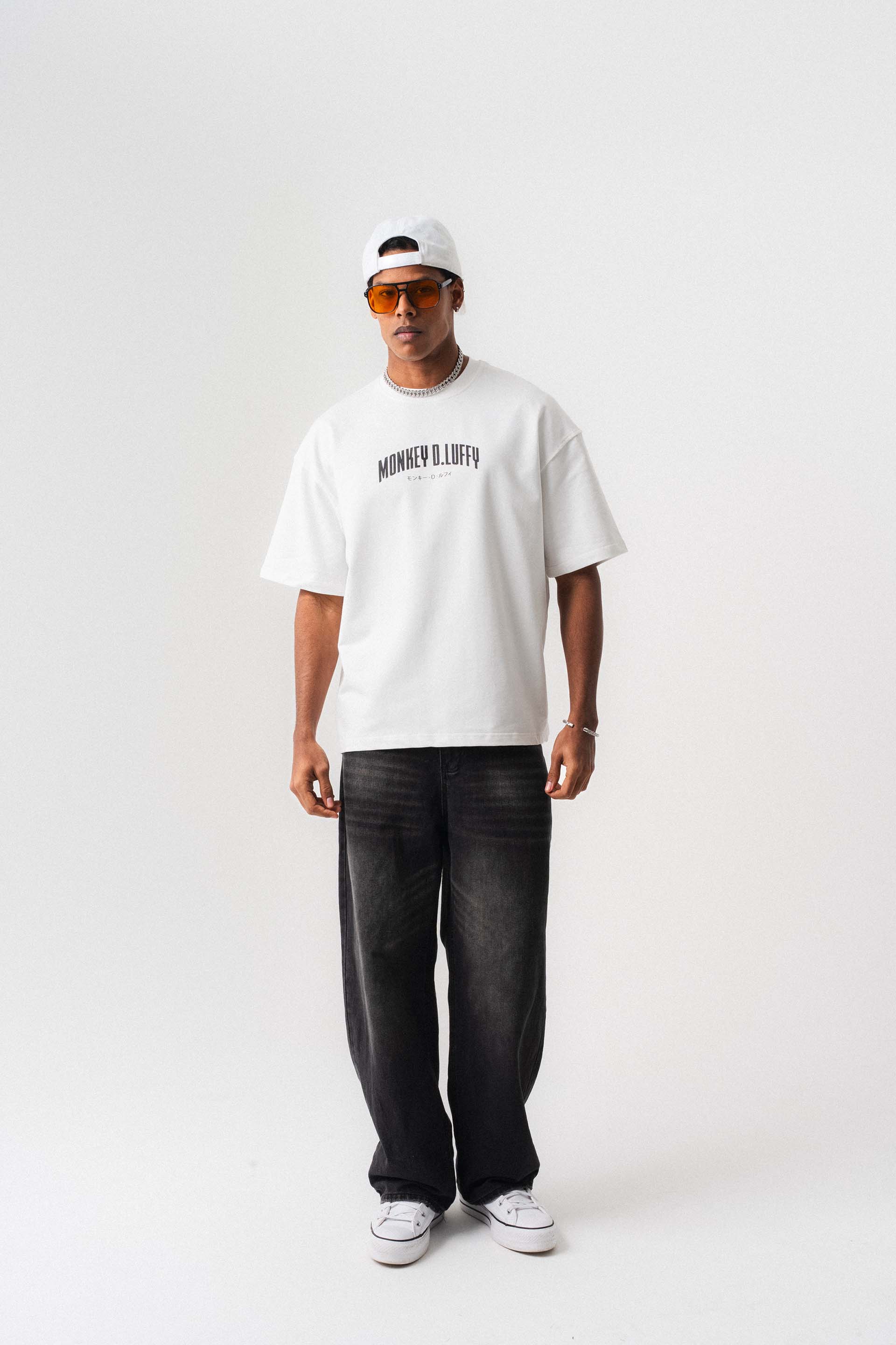 Monkey D-Luffy Baskılı Beyaz Oversize Baskılı T-Shirt
