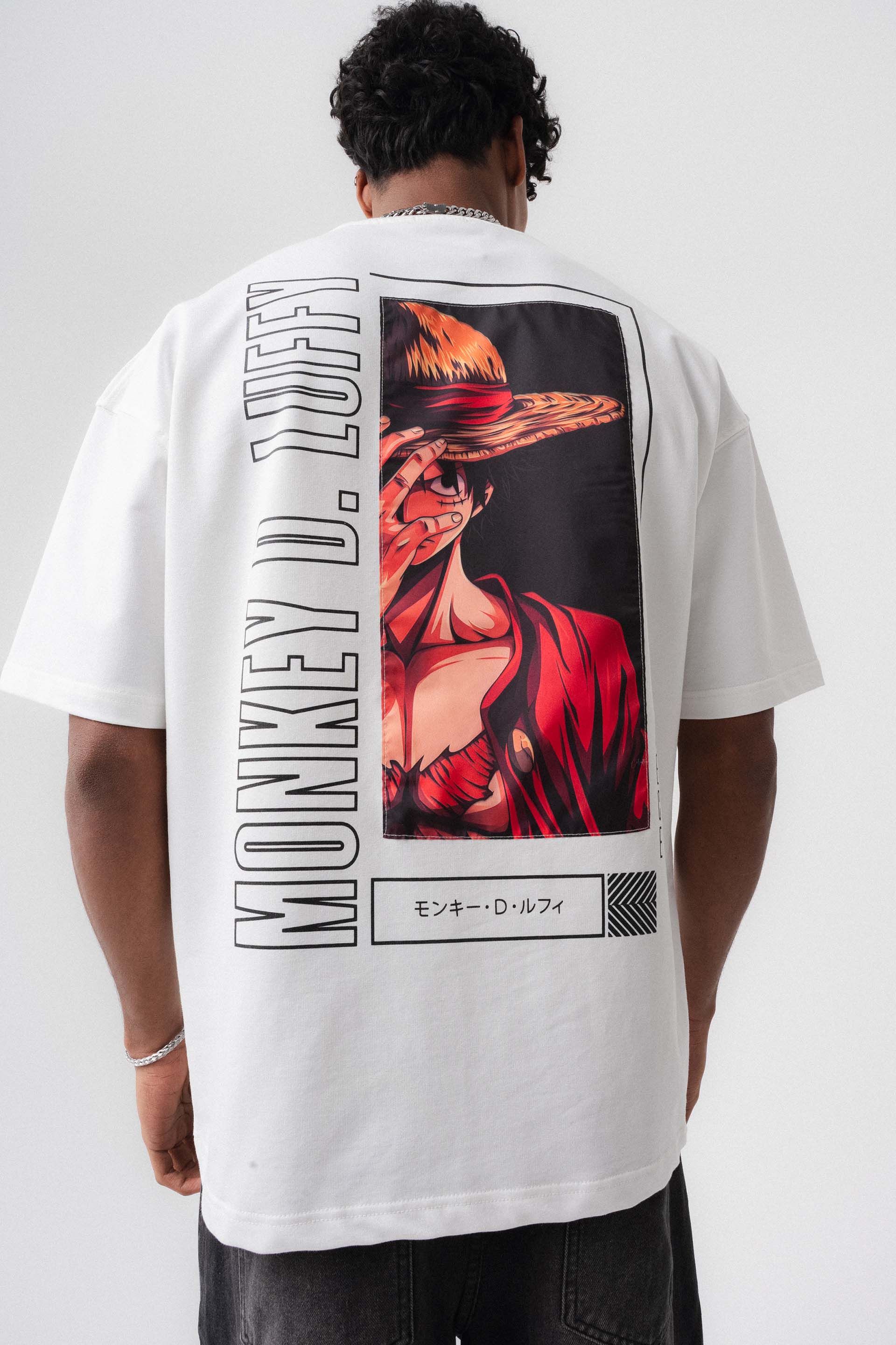 Monkey D-Luffy Baskılı Beyaz Oversize Baskılı T-Shirt