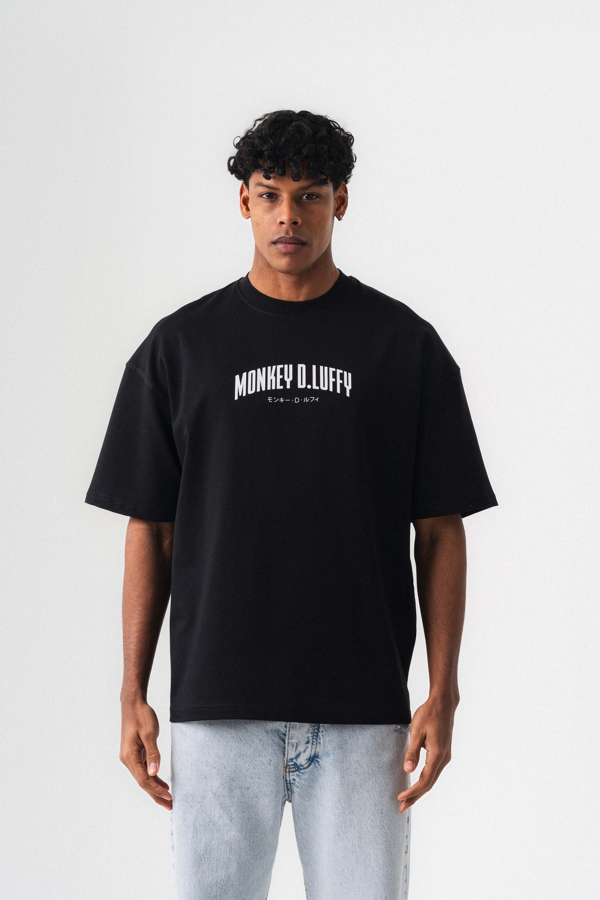 Monkey D-Luffy Baskılı Siyah Oversize Baskılı T-Shirt
