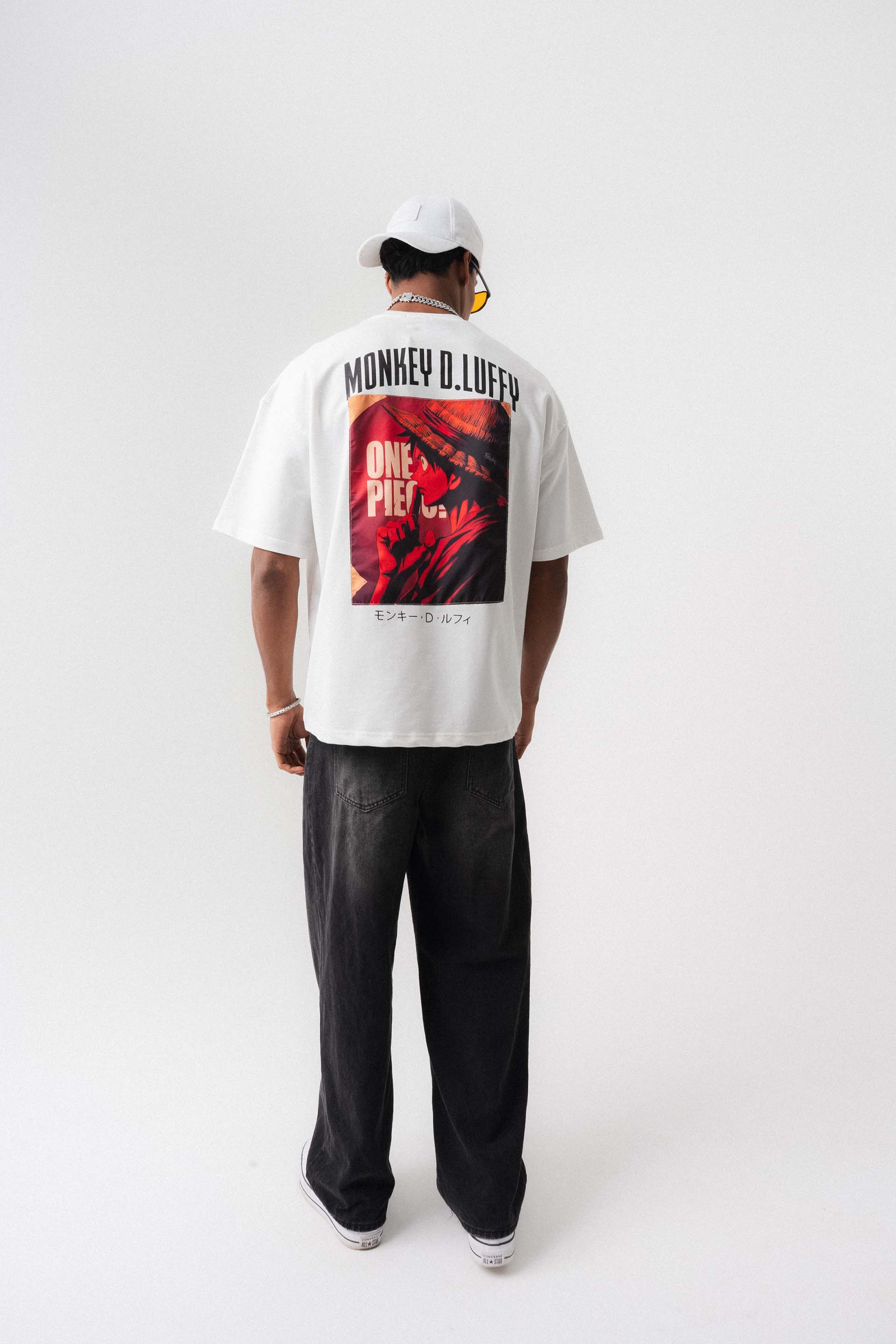 Monkey D-Luffy Baskılı Beyaz Oversize Baskılı T-Shirt