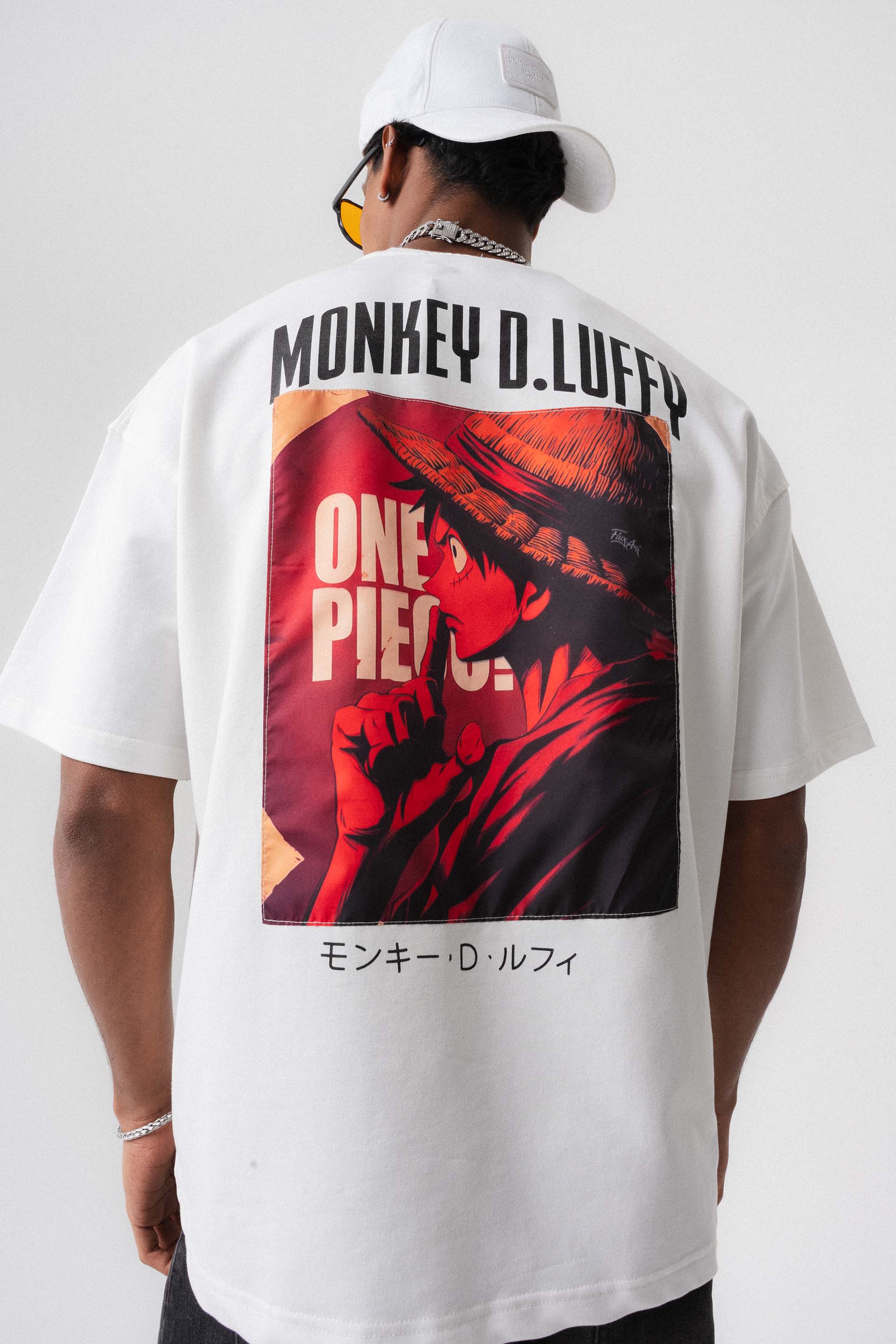 Monkey D-Luffy Baskılı Beyaz Oversize Baskılı T-Shirt