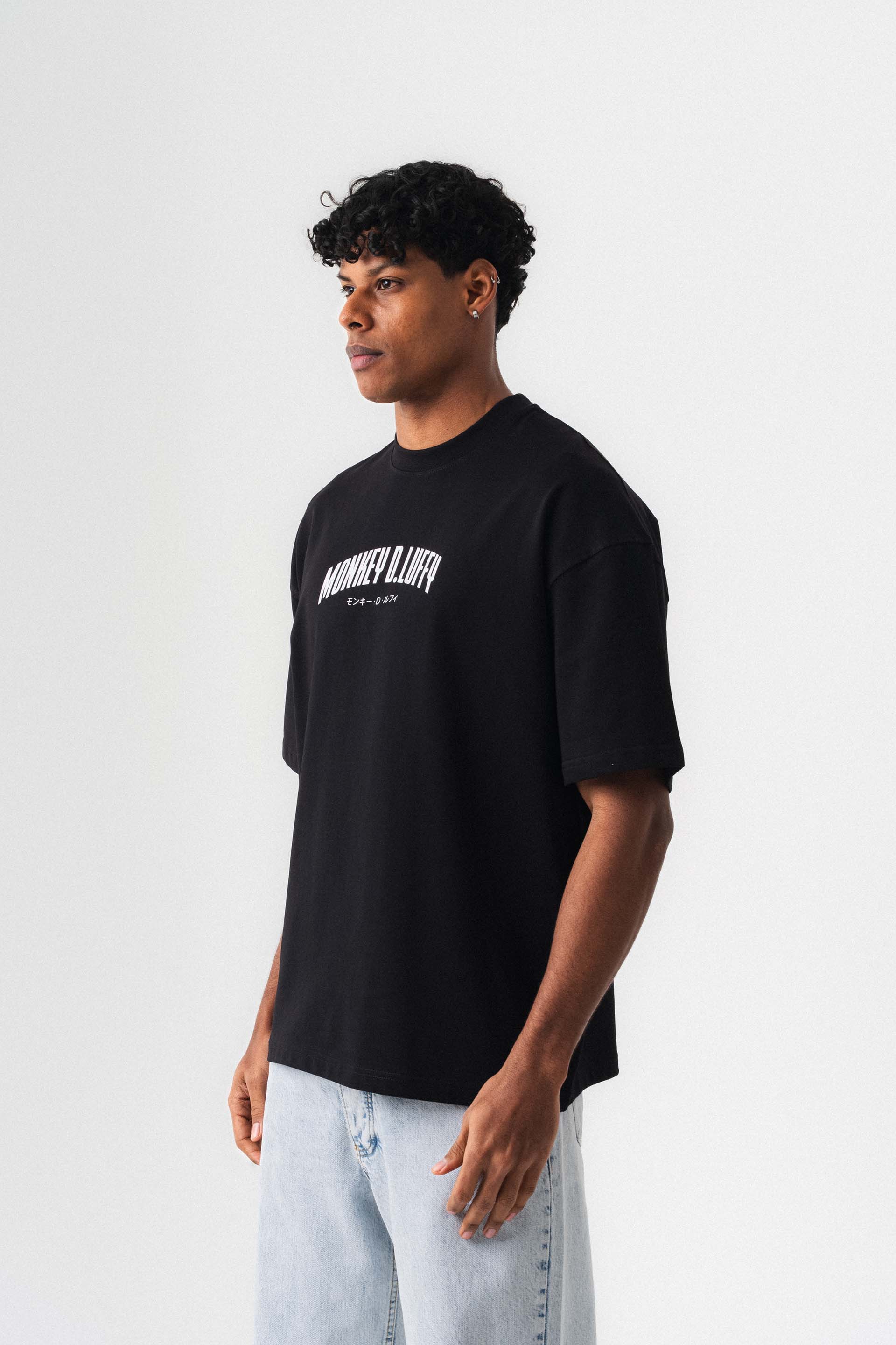Monkey D-Luffy Baskılı Siyah Oversize Baskılı T-Shirt
