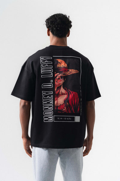 Monkey D-Luffy Baskılı Siyah Oversize Baskılı T-Shirt