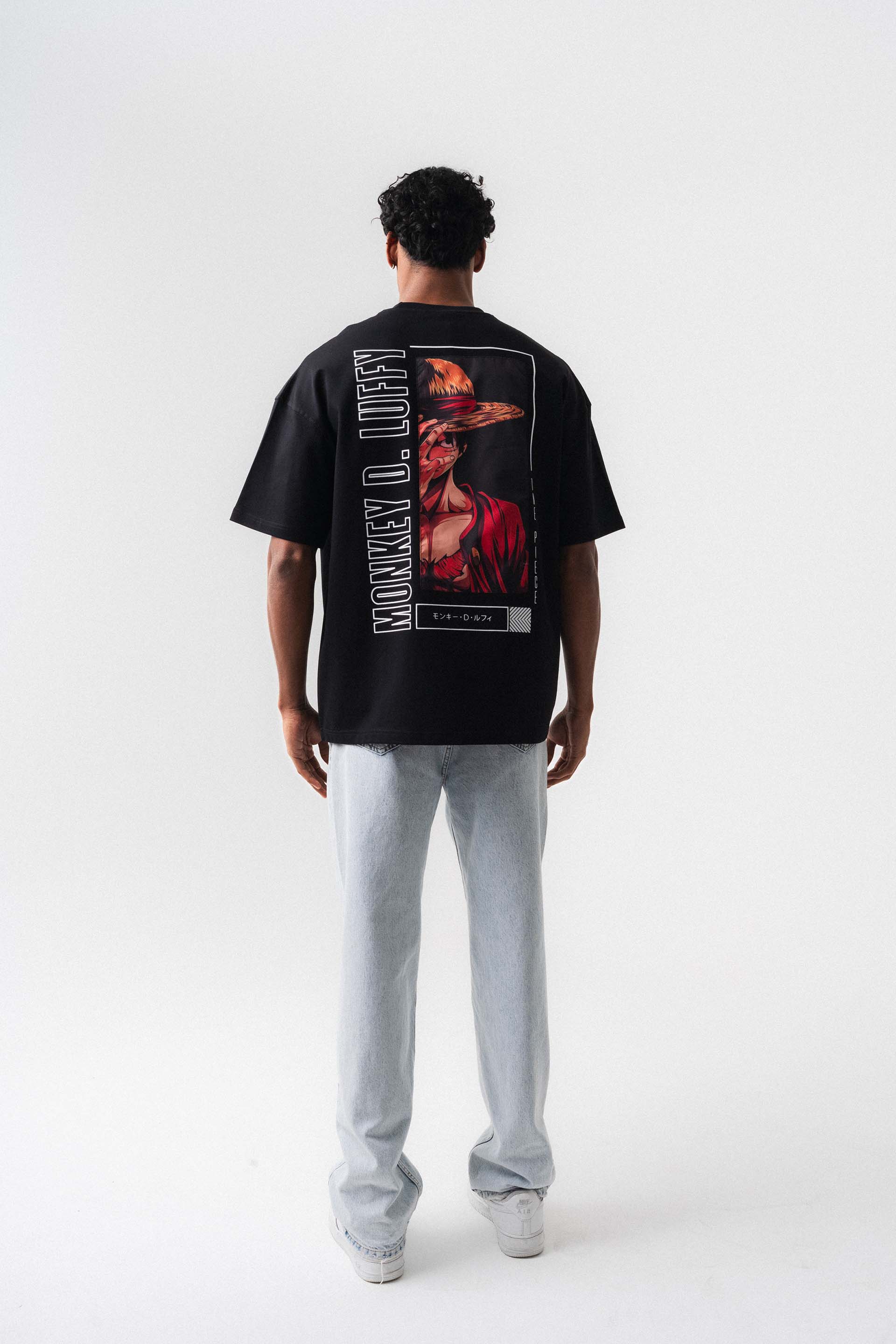 Monkey D-Luffy Baskılı Siyah Oversize Baskılı T-Shirt