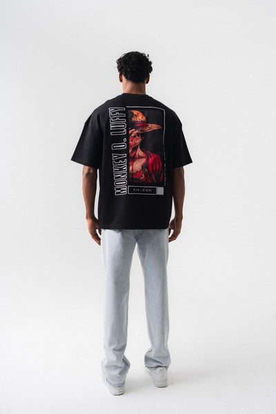 Monkey D-Luffy Baskılı Siyah Oversize Baskılı T-Shirt