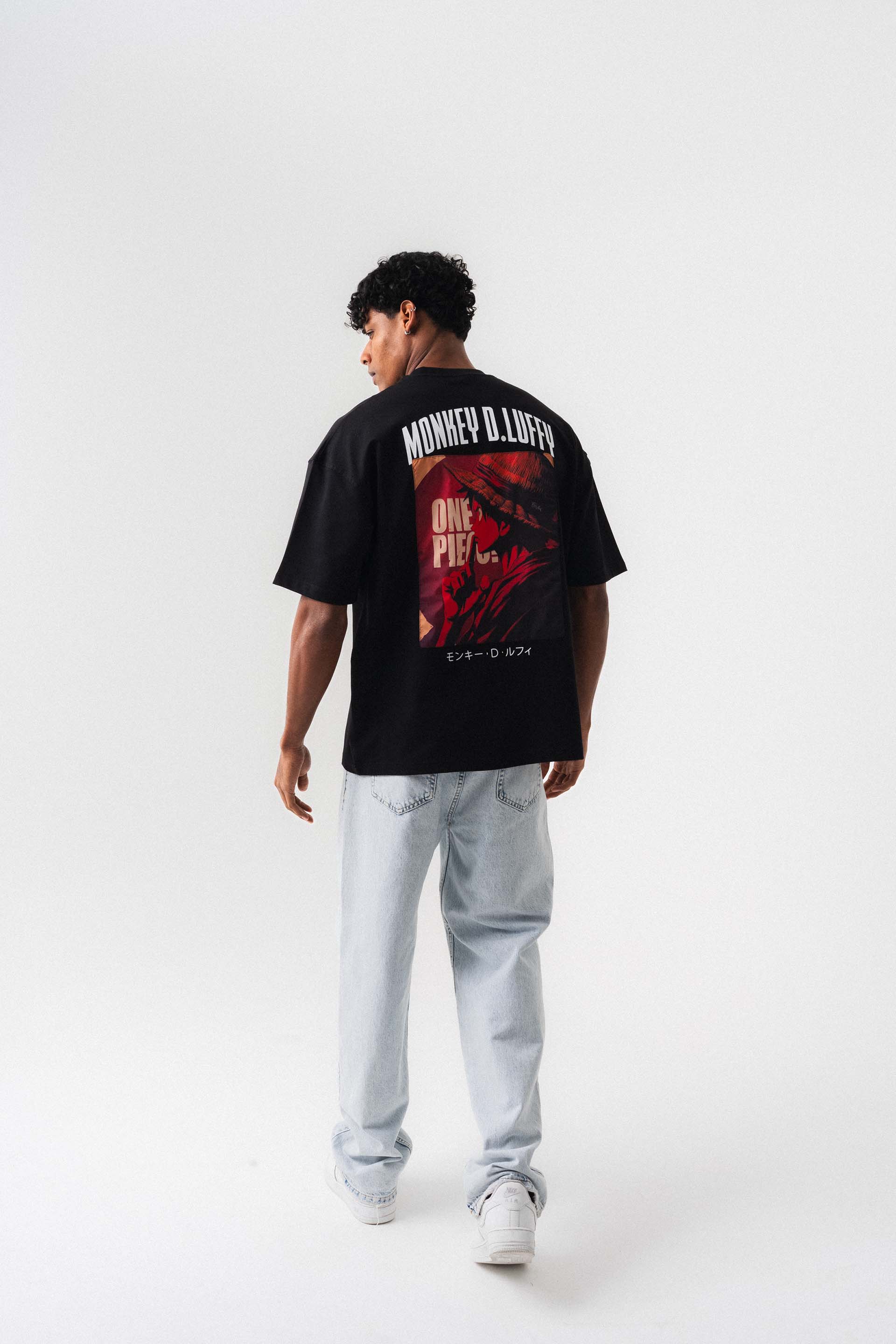 Monkey D-Luffy Baskılı Siyah Oversize Baskılı T-Shirt