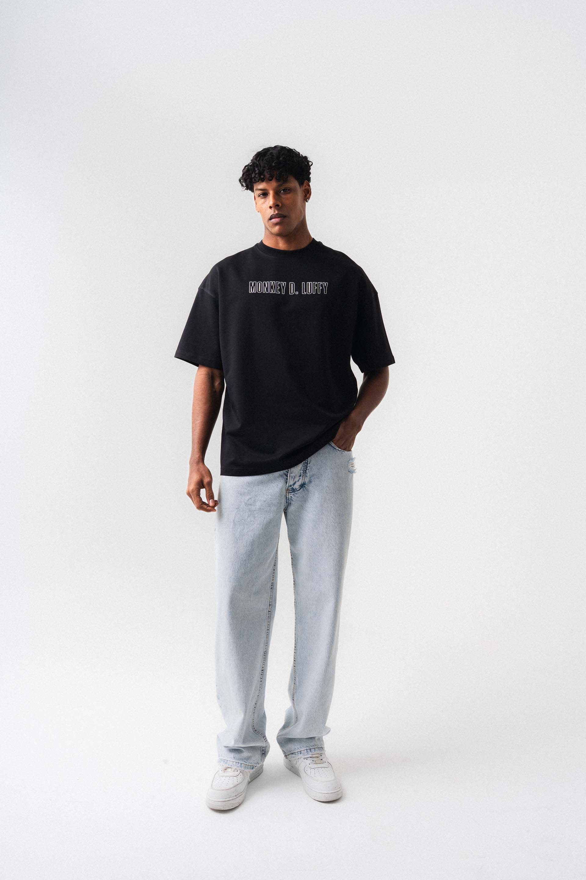 Monkey D-Luffy Baskılı Siyah Oversize Baskılı T-Shirt