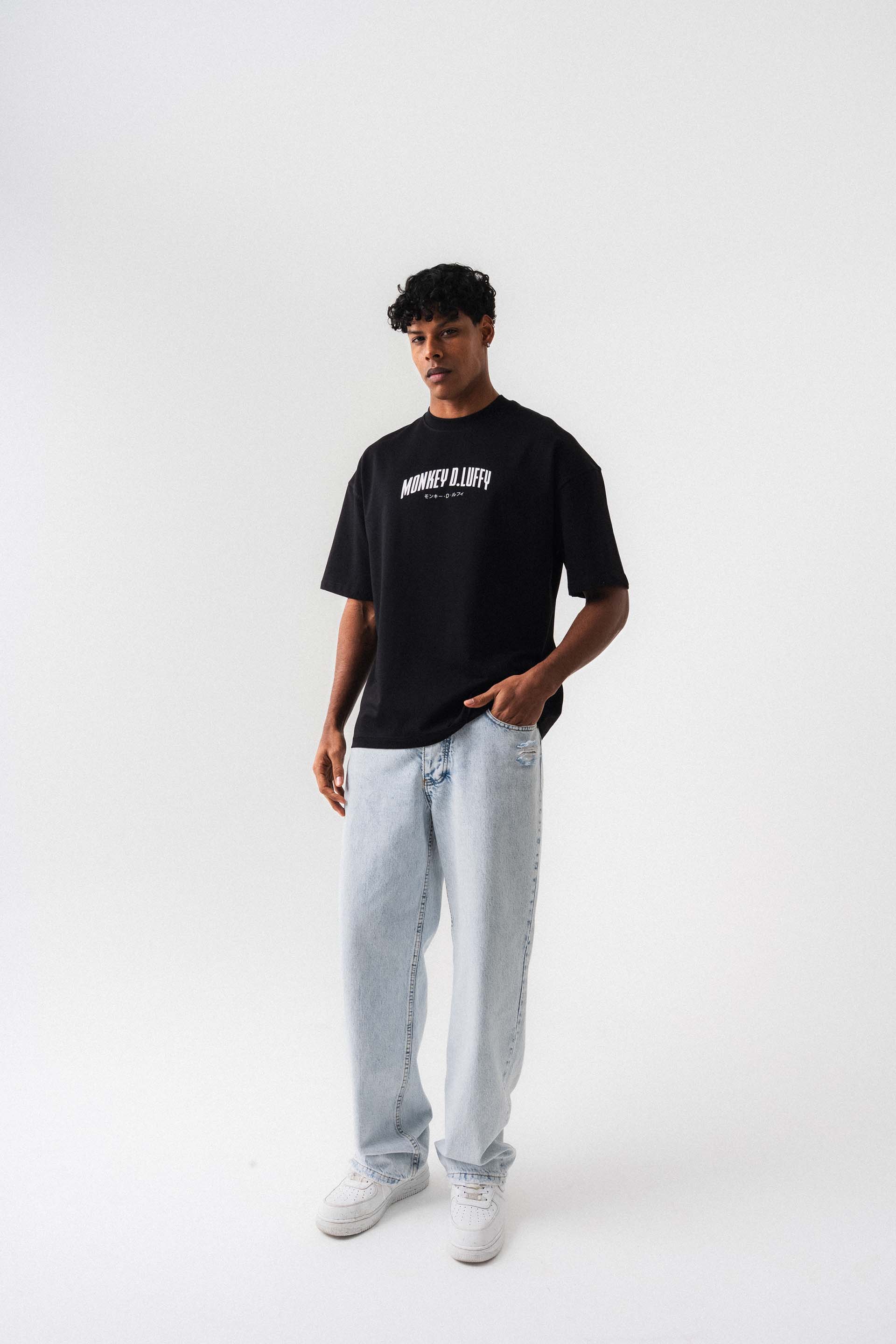 Monkey D-Luffy Baskılı Siyah Oversize Baskılı T-Shirt