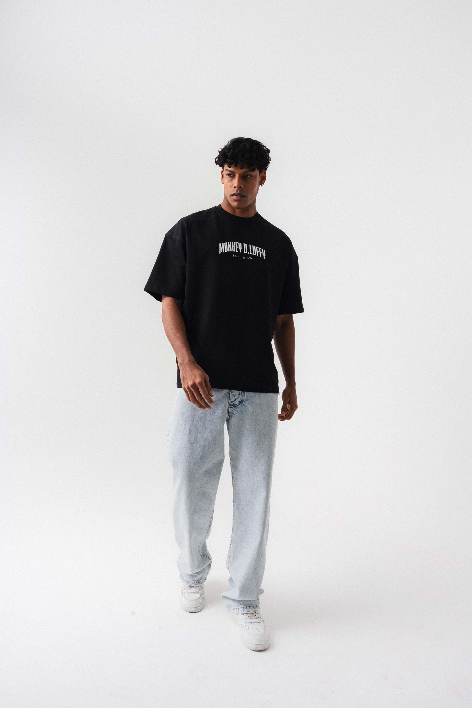 Monkey D-Luffy Baskılı Siyah Oversize Baskılı T-Shirt