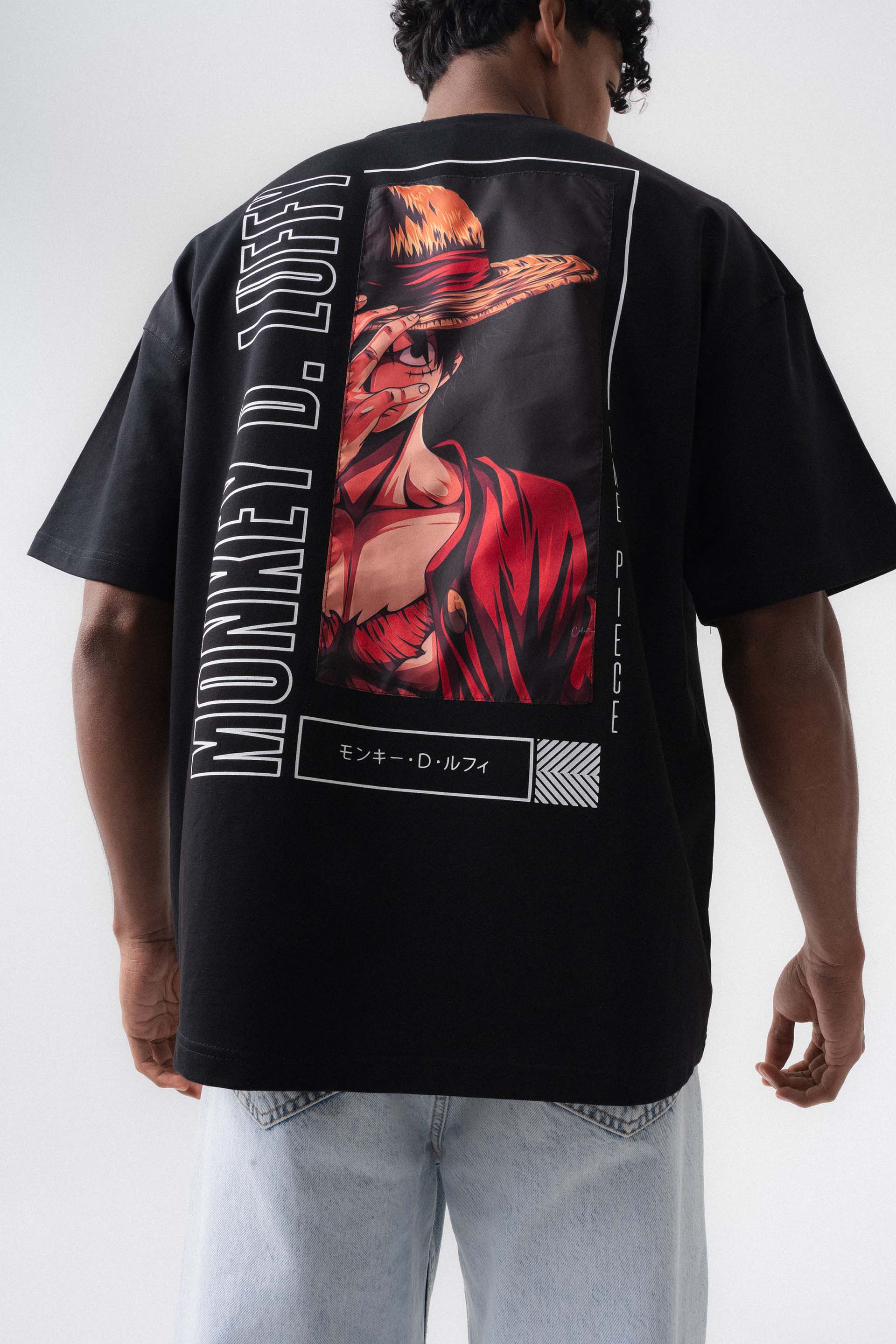 Monkey D-Luffy Baskılı Siyah Oversize Baskılı T-Shirt