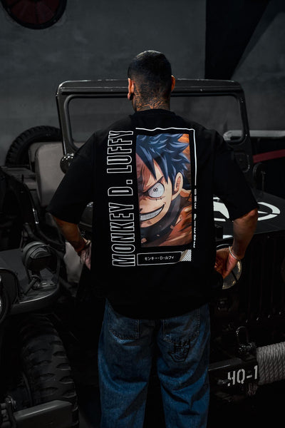 Monkey DLuffy Baskılı Oversize Siyah Tshirt