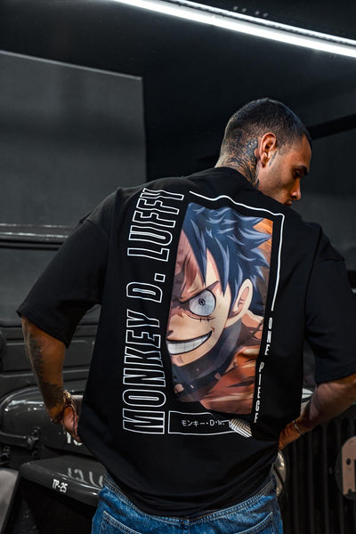 Monkey DLuffy Baskılı Oversize Siyah Tshirt