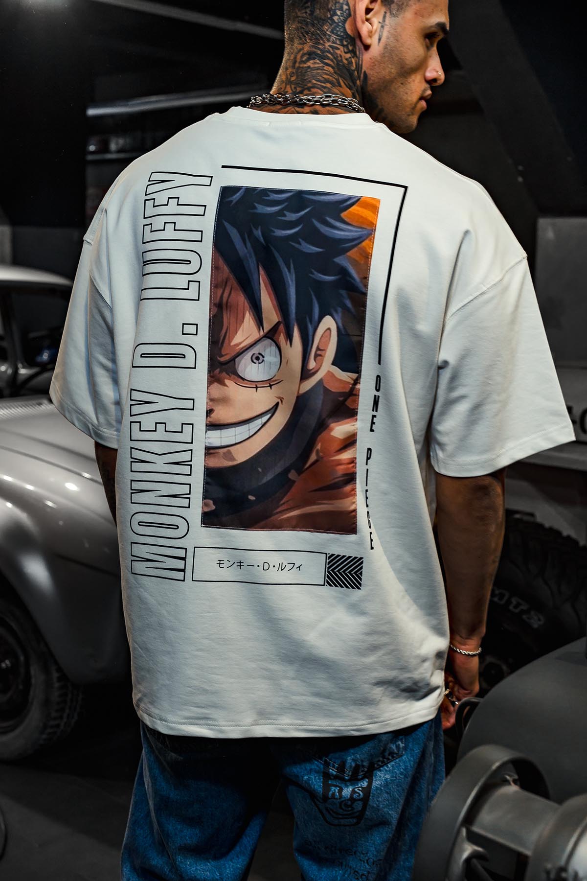 Monkey DLuffy Baskılı Oversize Beyaz Tshirt