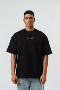 Motifli Nakış Detaylı Siyah Oversize Baskılı T-Shirt
