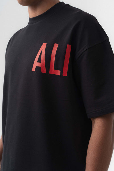 Muhammed Ali Siyah Oversize Baskılı T-Shirt