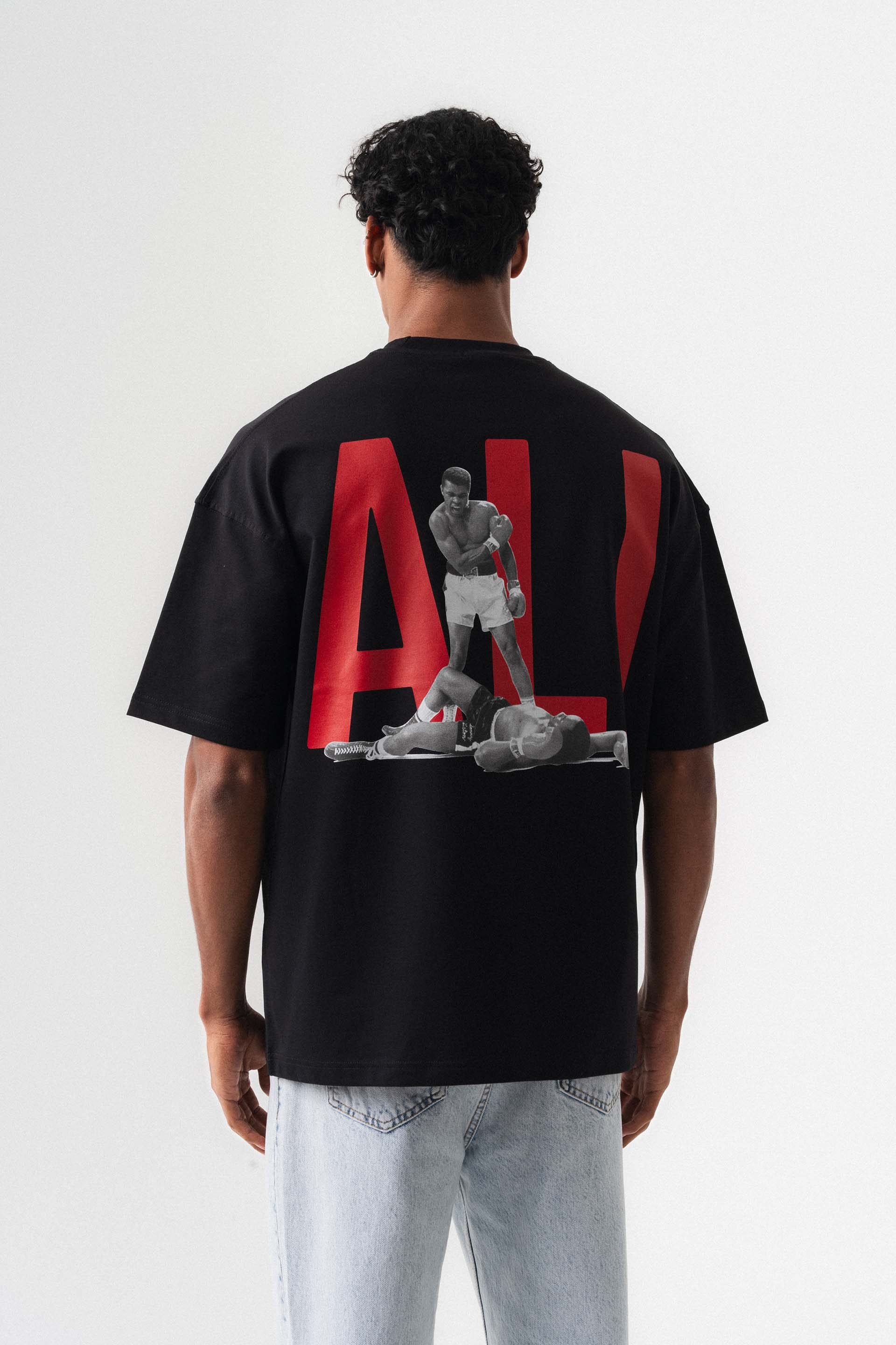 Muhammed Ali Siyah Oversize Baskılı T-Shirt