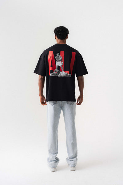 Muhammed Ali Siyah Oversize Baskılı T-Shirt