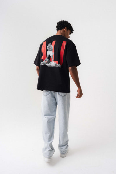 Muhammed Ali Siyah Oversize Baskılı T-Shirt