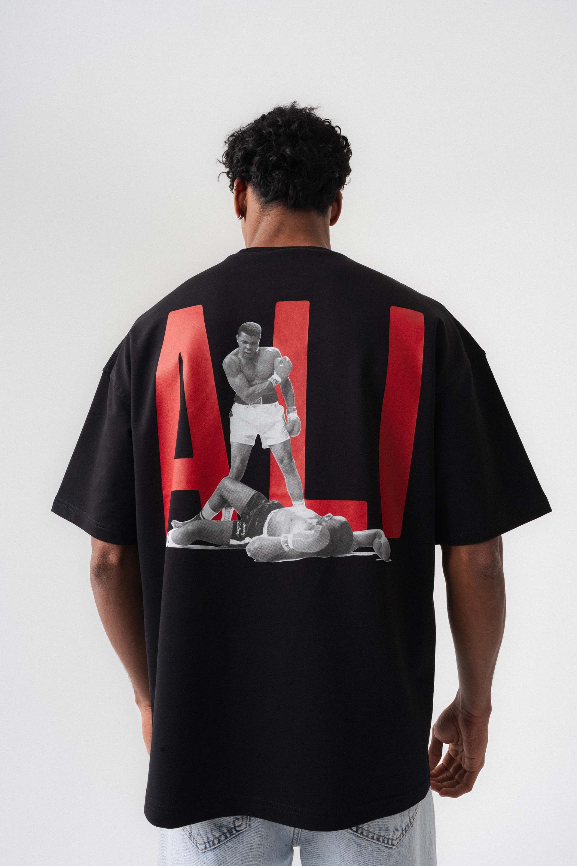 Muhammed Ali Siyah Oversize Baskılı T-Shirt